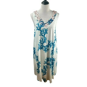 NEW Soft Surroundings‎ Caribbean Coral Reef Dress Small Beaded A Line White Blue